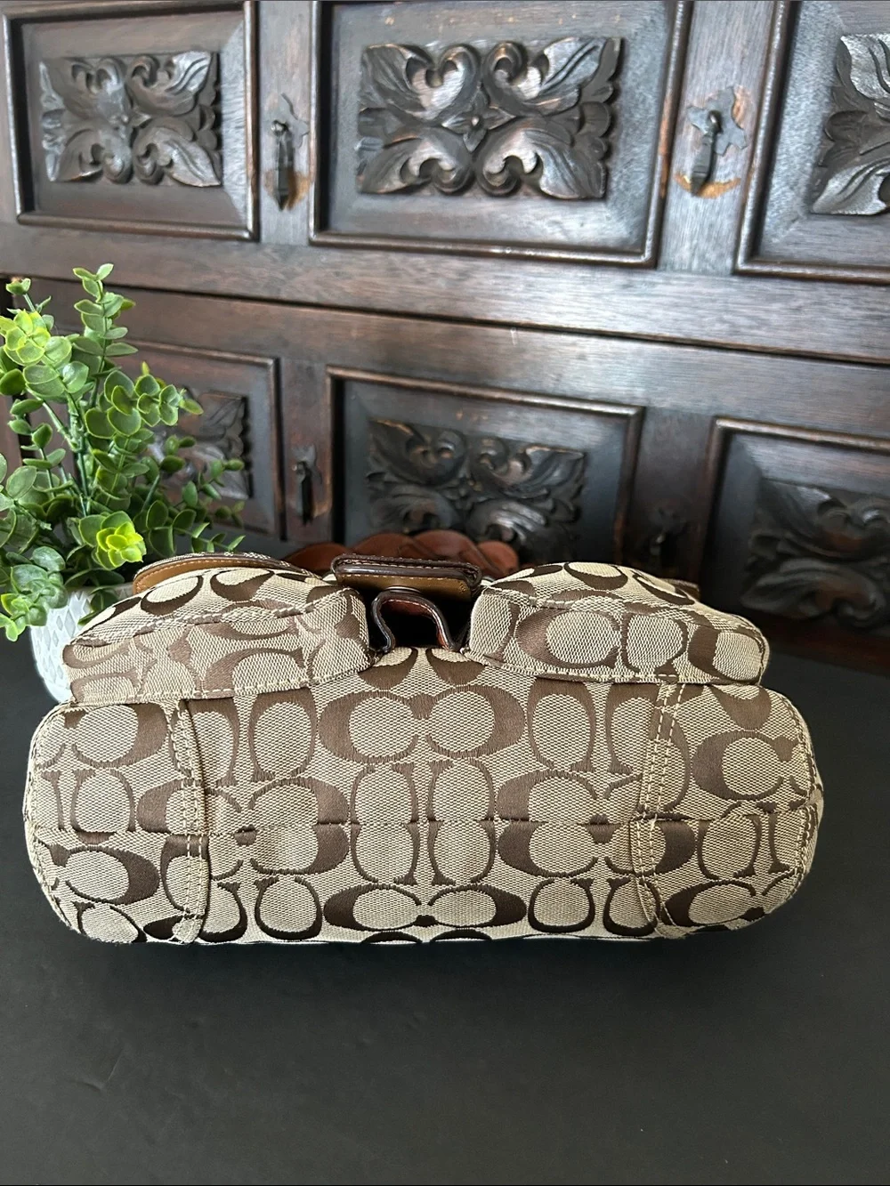 Vintage Y2K Coach SoHo Signature Pockets Flap Braided Strap Brown Shoulder